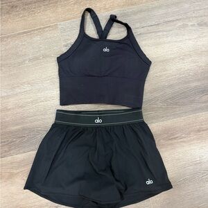 Alo Black Athletic Crop Tank & Shorts Set